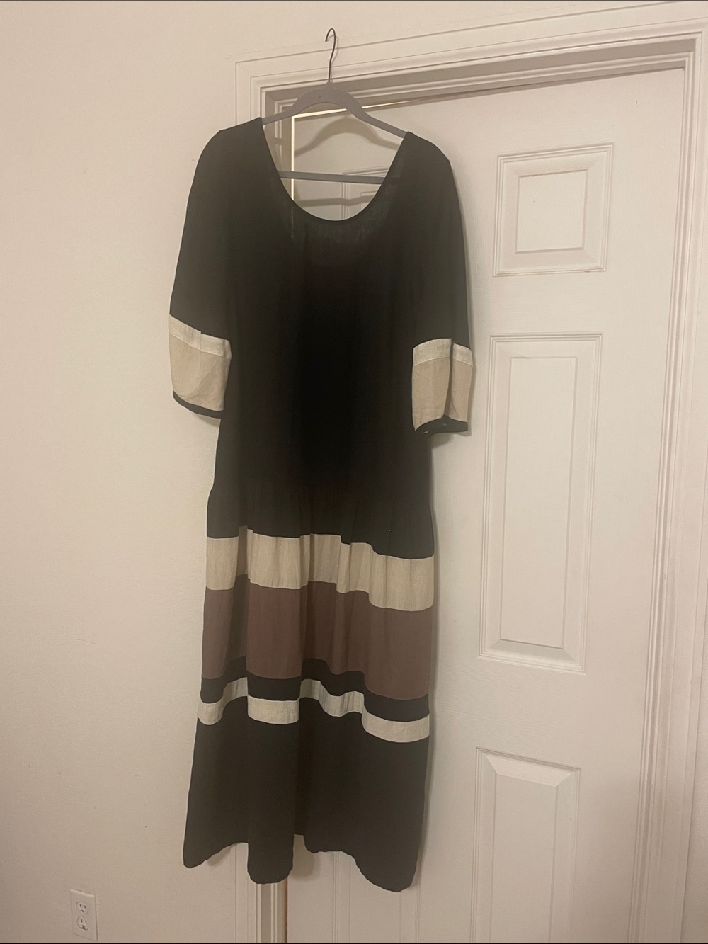 Free People Black, Cream & Brown Colorblock Maxi Dress